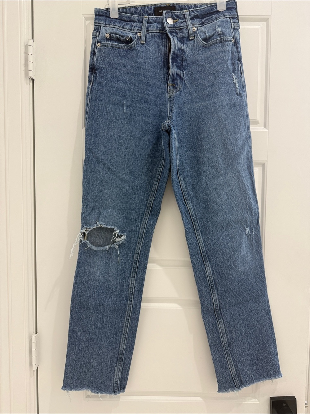 Women's Blue Straight-Leg Distressed Jeans